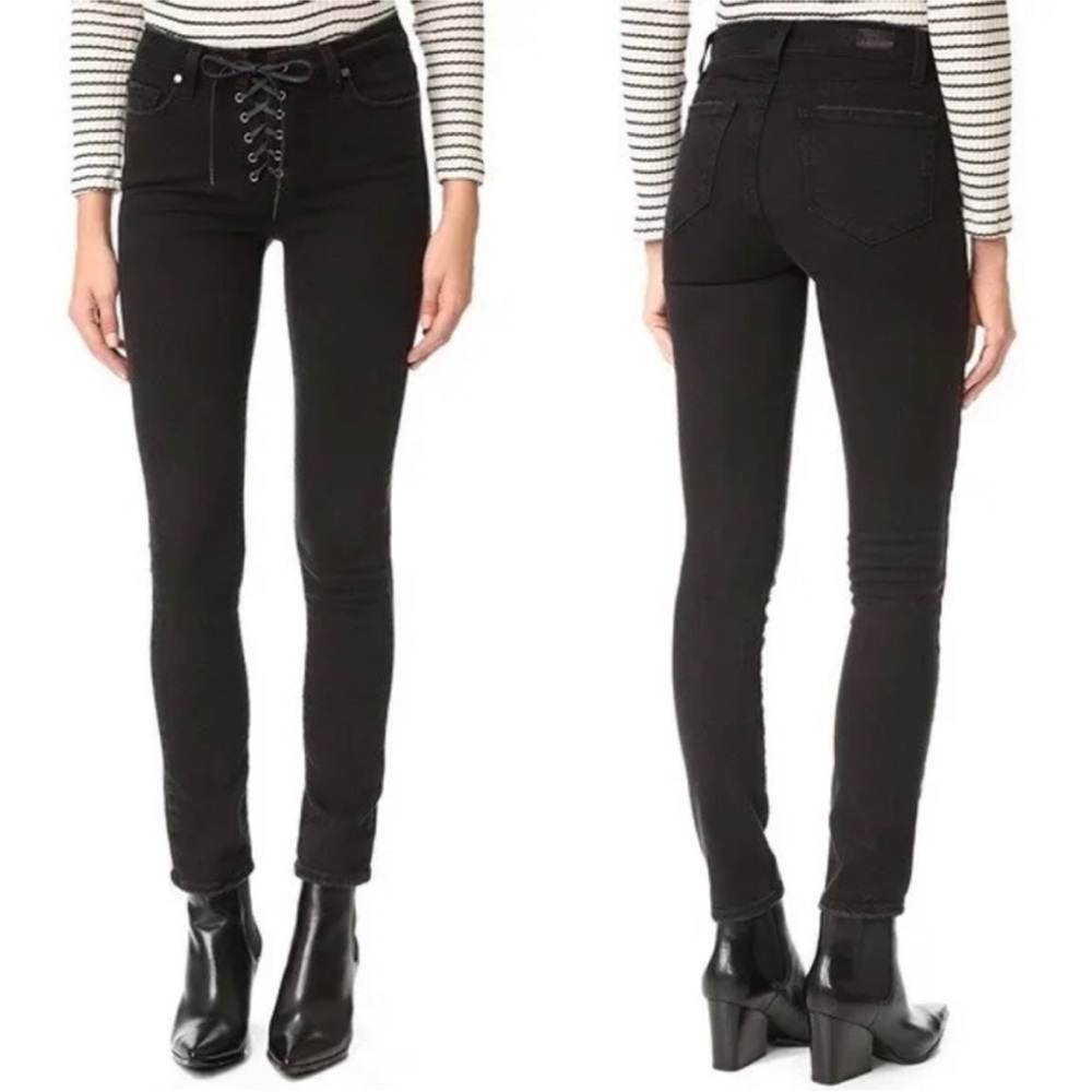Paige Hoxton Ankle Peg Lace Up Fly Black High Waist Skinny Jeans
